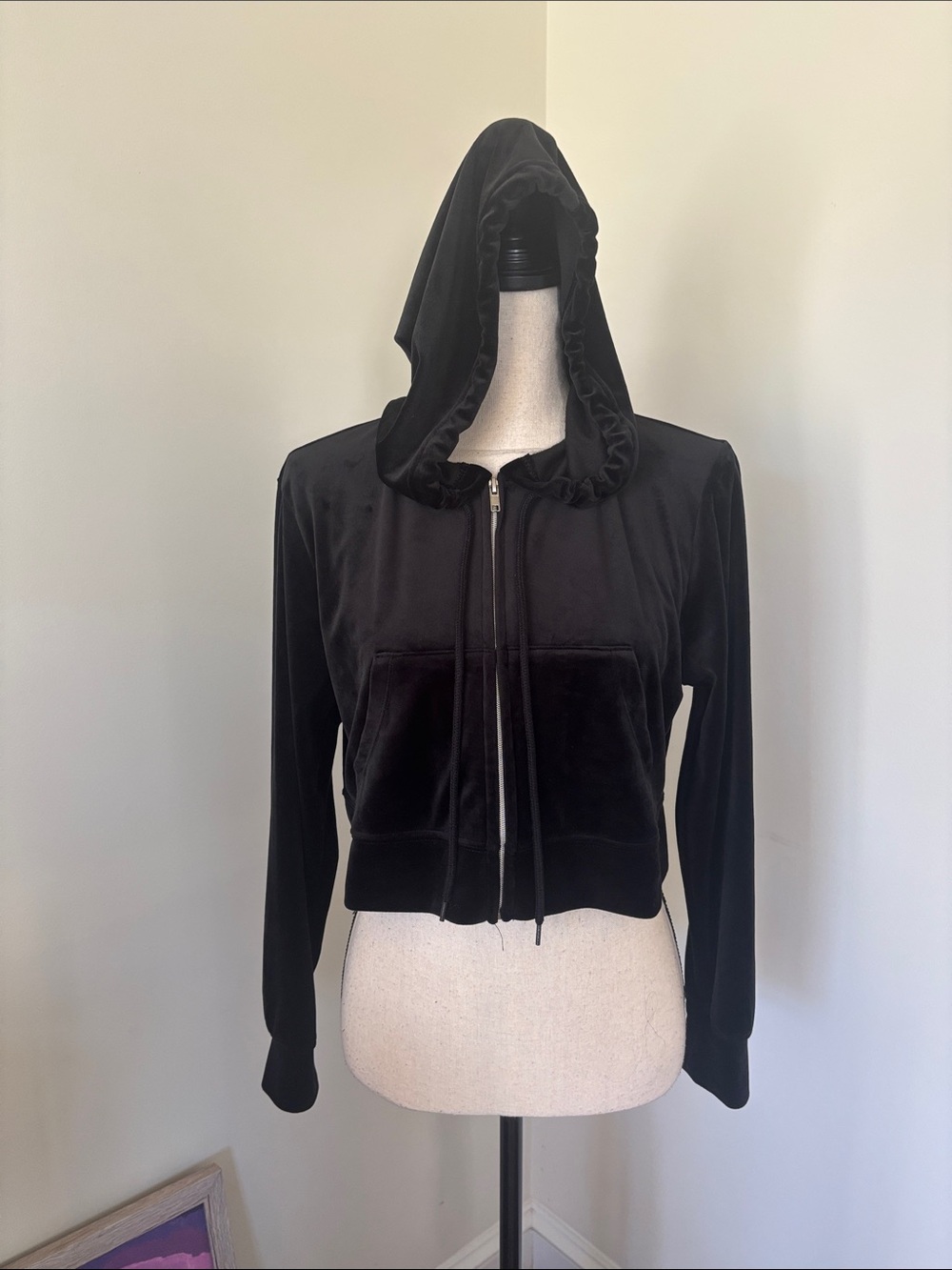 Colsie Black Velvet Zip-Up Hoodie